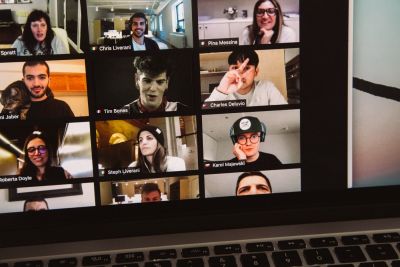 A screenshot of a video call session with many participants without captions