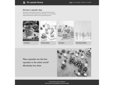 The cupcake factory website in achromatopsia mode