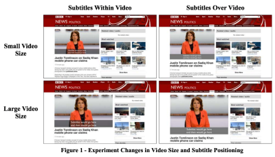 A screenshot from BBC experiment changes in video size and subtitle positioning showing examples of subtitles within and over video