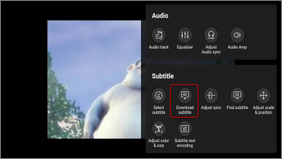 A screenshot with the KM player’s audio and subtitles settings