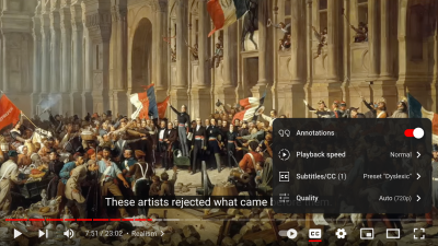 A screenshot of YouTube’s subtitles settings with dyslexic preset
