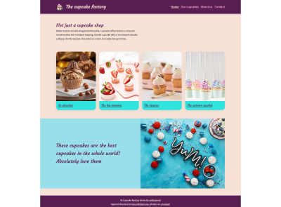 A final design of the cupcake factory website with more contrast