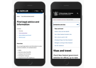 Tables of Contents displayed on UK Government and New Zealand Government websites