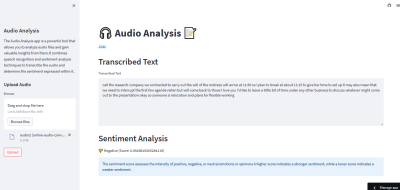 A screenshot of the audio sentiment analyzer built in this tutorial