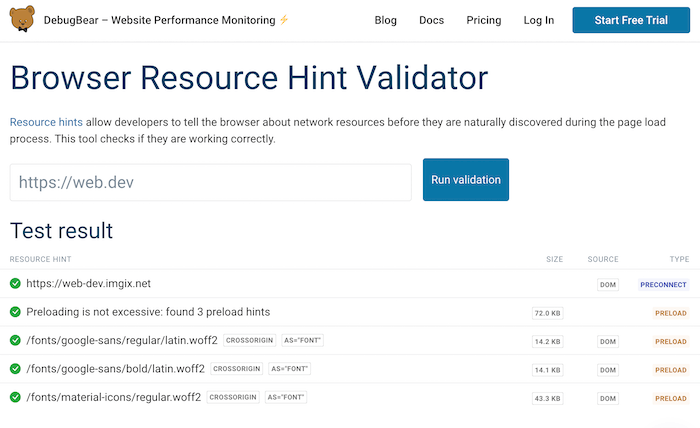 Browser Resource Hint Validator
